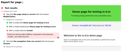 The tests panel