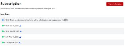 The invoices list